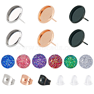 Unicraftale DIY Earring Making Kits, with 304 Stainless Steel Stud Earring Findings, Imitation Druzy Agate Resin Cabochons, Flat Round, Mixed Color, 220pcs/box(DIY-UN0001-61)