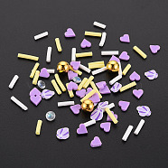 Handmade Polymer Clay Cabochons, Fashion Nail Art Decoration Accessories, with Acrylic Rhinestone, Mixed Shapes, Medium Purple, 4~6x1.5~6.5x0.5~6mm(X-CLAY-N006-152)