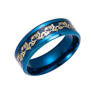 316L Surgical Stainless Steel Wide Band Finger Rings, Dragon, Size 13, Blue, 22.3mm(X-RJEW-T005-13-14A)