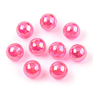 Transparent Acrylic Beads, AB Colors Plated, Round, Deep Pink, 8mm, Hole: 2mm, about 2100pcs/500g(MACR-T046-01D-16)