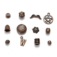 Tibetan Style Collection, Mixed Shapes Beads & Alloy Pendants, Mixed Size, Red Copper, 2~50mm(TIBEB-A001-R)