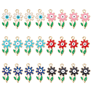 SUPERFINDINGS 24Pcs 6 Colors Rack Plating Alloy Enamel Pendants, Cadmium Free & Nickel Free & Lead Free, Light Gold, Flower with Evil Eye, Mixed Color, 25.5x14x3.5mm, Hole: 2mm, 4pcs/color(ENAM-FH0001-31)