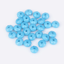 Opaque Acrylic Beads, Faceted, Rondelle, Deep Sky Blue, Size: about 8mm in diameter, 5mm thick, hole: 1mm(X-SACR-R014-12)