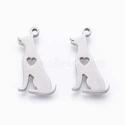 201 Stainless Steel Pendants, Manual Polishing, Dog with Heart, Stainless Steel Color, 18x9.5x1.5mm, Hole: 1.2mm(STAS-F231-061P)