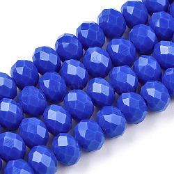Opaque Solid Color Glass Beads Strands, Faceted, Rondelle, Royal Blue, 8x6mm, Hole: 1mm, about 65~68pcs/strand, 15.7~16.1 inch(40~41cm)(EGLA-A034-P8mm-D32)