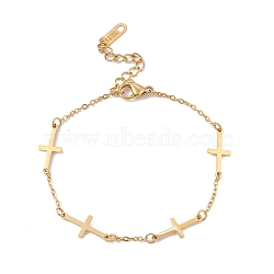 Ion Plating(IP) 304 Stainless Steel Cross Link Bracelet with Cable Chains for Women, Golden, 6-7/8 inch(17.5cm)(BJEW-F396-19G)