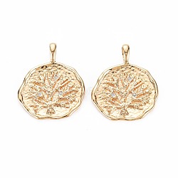 Brass Micro Pave Clear Cubic Zirconia Pendants, Nickel Free, Tree, Real 18K Gold Plated, 26.5x22x1.5mm, Hole: 4.5x2mm(KK-S356-690)