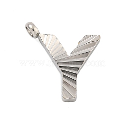 304 Stainless Steel Charms, Handmade Engrave Figure, Full Polished, Stainless Steel Color, Letter Y, 13.5x11.5x2mm, Hole: 1.8mm(STAS-G345-01P-Y)