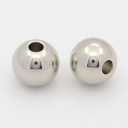 304 Stainless Steel Beads, Round, Stainless Steel Color, 10x8mm, Hole: 3mm(STAS-N009-10)