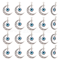 Alloy Hollow Moon Big Pendants, with Blue Resin Evil Eyes, Antique Silver, Cadmium Free & Lead Free, Antique Silver, 50.5mm, Hole: 3.6mm, 20pcs/box(FIND-NB0002-45)