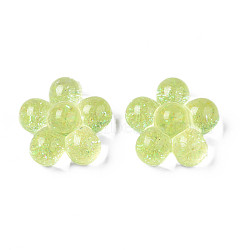 Translucent Acrylic Cabochons, with Glitter Powder, Flower, Champagne Yellow, 24x25x12.5mm(TACR-N006-04C)