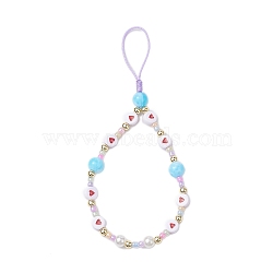 Glass & Acrylic Beaded Mobile Phone Lanyard Wrist Strap, Cute Phone Charm Phone Anti-Lost Chain for Women Girls, Heart, 13cm(HJEW-JM01977)