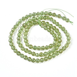 Nature Peridot Beads Strands, Faceted, Round, 3.5~4mm, Hole: 0.9mm, about 100~101pcs/strand, 15.1 inch~15.3 inch(38.5~39cm)(G-F619-45C)