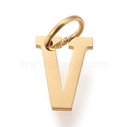 304 Stainless Steel Pendants, with Jump Rings, Manual Polishing, Golden, Letter.V, 10x8x1mm, Hole: 4.5mm(STAS-M276-A07)