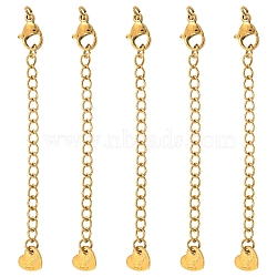 5Pcs 304 Stainless Steel Curb Chain Extender, End Chains with Lobster Claw Clasps and Heart Chain Tabs, Real 18K Gold Plated, 67~72mm(STAS-YW0003-59G)