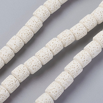 Natural Lava Rock Beads Strands, Dyed, Column, White, 8~8.5x8~8.5mm, Hole: 2mm, about 46 pcs/Strand, 15.35 inch(39 cm)