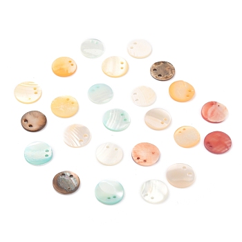 Natural Freshwater Shell Charms, Flat Round, Mixed Color, 10.5~11.5x1~1.5mm, Hole: 1.6mm