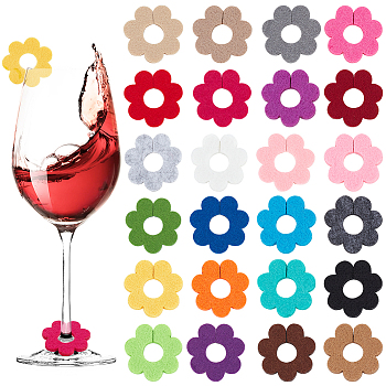24Pcs 24 Colors Felt Wine Glass Charms, Flower, Mixed Color, 35x35x10mm, 1pc/color