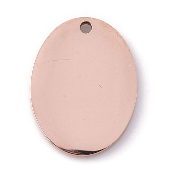 Vacuum Plating 304 Stainless Steel Pendants, Stamping Blank Tag, Laser Cut, Oval, Rose Gold, 20x15x1.5mm, Hole: 1.4mm