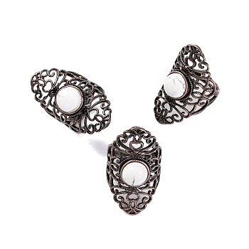 Natural Howlite Retro Finger Rings, Adjustable Brass Rings for Women, 38mm, Inner Diameter: 19mm