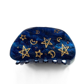 Moon Star Acrylic Claw Hair Clips, with Rhinestones, Hair Accessories for Women & Girls, Dark Blue, 82x46x40mm