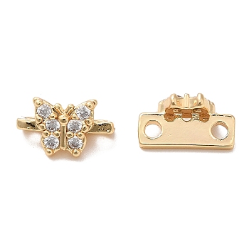 Brass Micro Pave Clear Cubic Zirconia Connector Charms, Butterfly Links, Real 18K Gold Plated, 6x10x5mm, Hole: 1.4mm