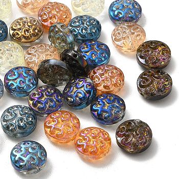Electroplated Glass Beads, Flat Round, Mixed Color, about 13mm in diameter, 7mm thick, hole: 1mm