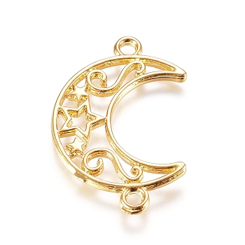 Zinc Alloy Links connectors, Open Back Bezel, For DIY UV Resin, Epoxy Resin, Pressed Flower Jewelry, Moon with Star, Golden, 34x21x1.5mm, Hole: 2.2mm