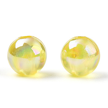 Transparent Acrylic Beads, AB Colors Plated, Round, Champagne Yellow, 6mm, Hole: 1.8mm