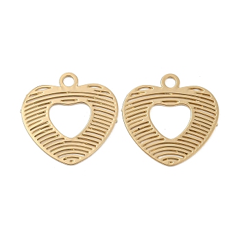 Brass Etched Metal Embellishments Pendants, Long-Lasting Plated, Heart, Light Gold, 15x15x0.3mm, Hole: 1.6mm