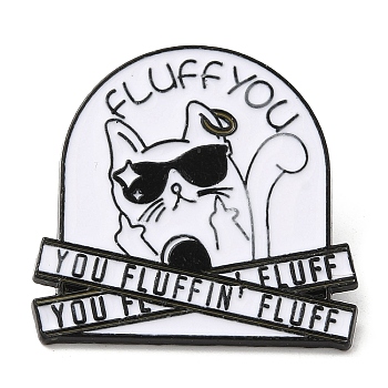 Cat with Sunglasses & Word Fluff You Enamel Pins, Alloy Brooch for Backpack Clothes, Electrophoresis Black, 29x30x1.5mm