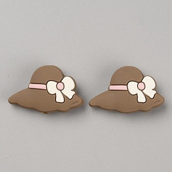 Silicone Beads, Hat with Bowknot, Camel, 19x30x9mm, Hole: 3mm