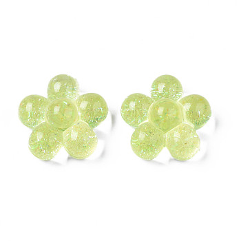 Translucent Acrylic Cabochons, with Glitter Powder, Flower, Champagne Yellow, 24x25x12.5mm