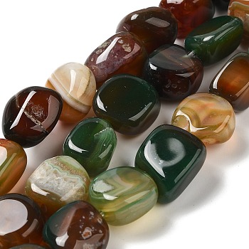 Natural Agate Beads Strands, Dyed & Heated, Nuggets, Tumbled Stone, Two Tone, Camel, Green, 14~15x10~14x8~9.5mm, Hole: 1.6mm, about 12~13pcs/strand, 7.09~7.48''(18~19cm)
