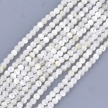 Natural White Shell Beads, Mother of Pearl Shell Beads Strands, Round, Ivory, 3mm, Hole: 0.8mm, about 121pcs/strand, 14.9 inch