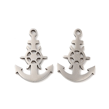 316L Surgical Stainless Steel Pendants, Laser Cut, Anchor with Helm Charms, Stainless Steel Color, 17x12x1mm, Hole: 1.4mm