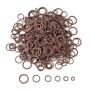Iron Jump Rings, Open Jump Rings, Mixed Size, Red Copper, 18~21 Gauge, 4~10x0.7~1mm