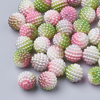 Imitation Pearl Acrylic Beads, Berry Beads, Combined Beads, Rainbow Gradient Mermaid Pearl Beads, Round, Lime Green, 10mm, Hole: 1mm, about 200pcs/bag