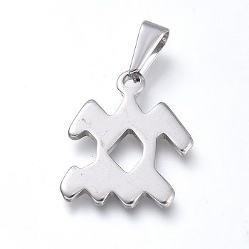 304 Stainless Steel Pendants, Constellation/Zodiac Sign, Stainless Steel Color, Aquarius, 21.5x17.5x1.7mm, Hole: 3x6mm