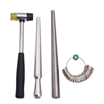 Jewelry Tool Sets, with Ring Enlarger Stick Mandrel, Handle Hammers, Ring Size Sticks and American Calibration Ring Sizers Professional Model, Platinum, 25~28x1.1~6.9x1.1~2.5cm
