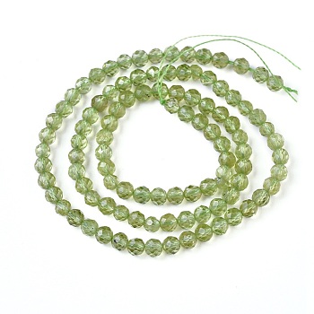 Natural Peridot Beads Strands, Faceted, Round, 3.5~4mm, Hole: 0.9mm, about 100~101pcs/strand, 15.1 inch~15.3 inch(38.5~39cm)