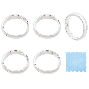 6Pcs Sterling Silver Bead Frame, Ring, with Suede Fabric Square Silver Polishing Cloth, Silver, 10.5x2.5mm, Hole: 1mm, Inner Diameter: 8.5mm