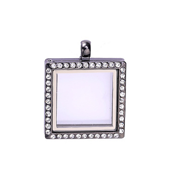 Alloy Photo Frame Magnetic Pendants, with Crystal Resin Rhinestone, Cadmium Free & Lead Free, Square, Gunmetal, 35x29mm