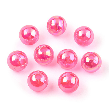 Transparent Acrylic Beads, AB Colors Plated, Round, Deep Pink, 8mm, Hole: 2mm, about 2100pcs/500g