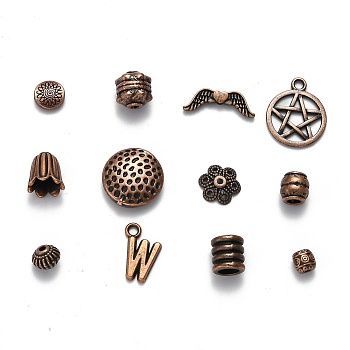 Tibetan Style Collection, Mixed Shapes Beads & Alloy Pendants, Mixed Size, Red Copper, 2~50mm