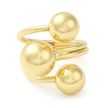 Rack Plating Brass Triple Round Ball Open Cuff Rings, Cadmium Free & Lead Free, Real 18K Gold Plated, US Size 9 3/4(19.5mm)