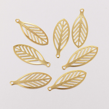 201 Stainless Steel Pendants, Leaf, Golden, 23x9x0.3mm, Hole: 1mm
