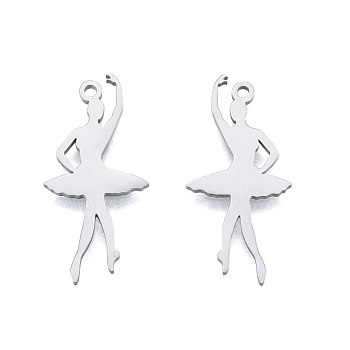 201 Stainless Steel Pendant, Ballet Girl Charms, Stainless Steel Color, 29x14x1.5mm, Hole: 1.5mm