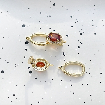 Cubic Zirconia with Brass Pendants, Oval, Golden, Red, 23x9mm