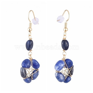 Wire Wrapped Natural Lapis Lazuli Dangle Earrings(EJEW-JE04150-02)-2